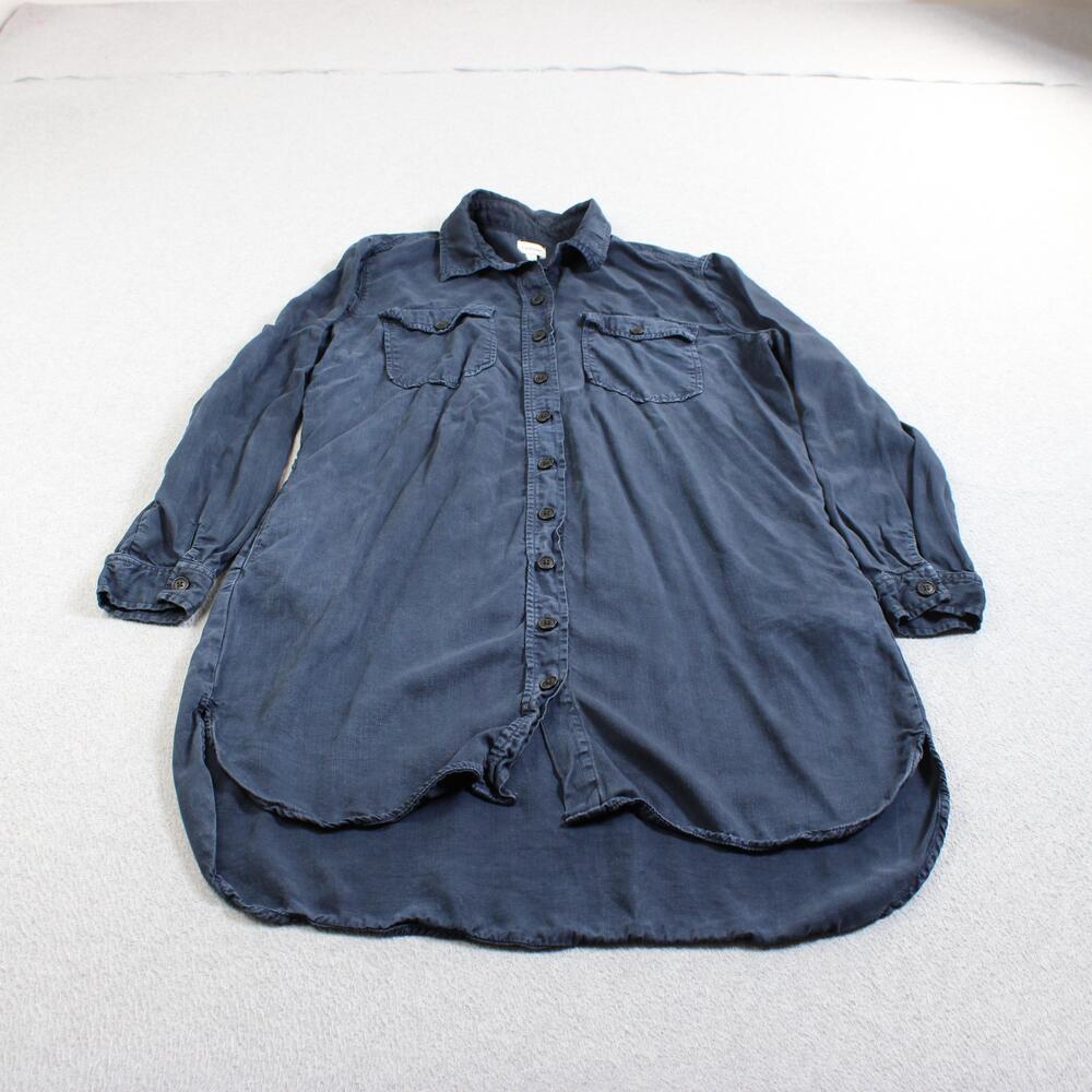 Sneak Peek Shirt Dress Women Large Blue Hi Low Tencel Lyocell Pockets Lagenlook